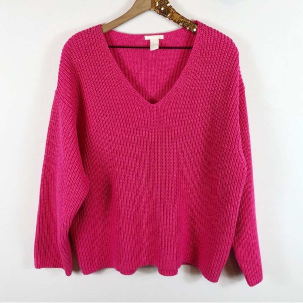 H&M Cotton Heavy Knit V-Neck Pullover Sweater